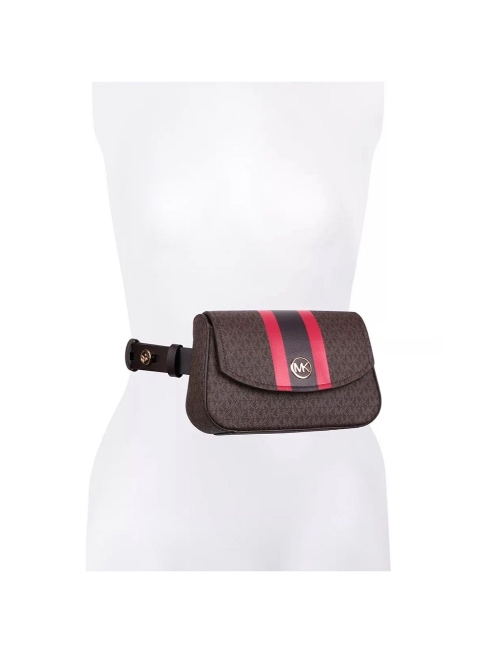 Michael Kors Brown Crossbody Belt Bag with Red and Black Stripe